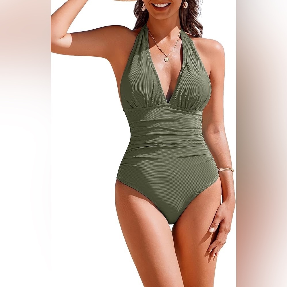 Aimage Haulter Top One Piece Swimsuit Size Large
